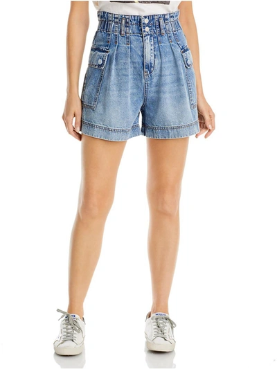 Blanknyc Womens Paperbag Whisker Wash High-waist Shorts In Blue