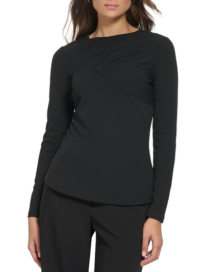 Dkny Womens Gathered Crewneck Pullover Top In Black