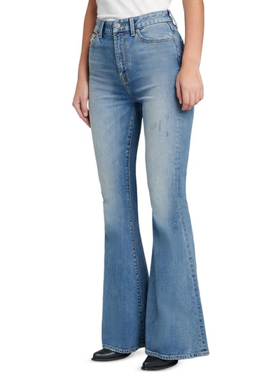 7 For All Mankind Megaflare Womens High-waist Distressed Flare Jeans In Blue