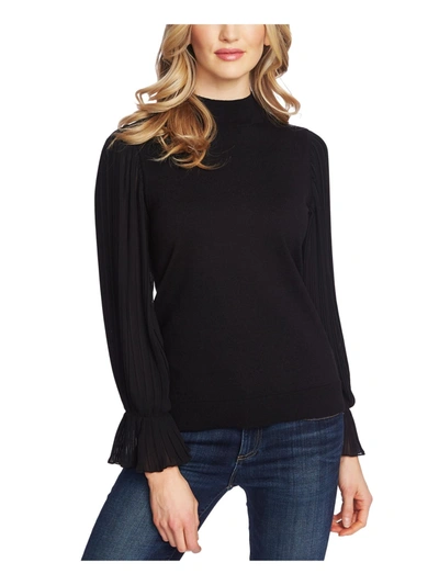 Cece Womens Mock Turtleneck Pleated Sleeves Pullover Top In Black