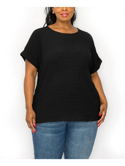 Coin 1804 Plus Size Rolled Short Sleeve Side Button Top In Black