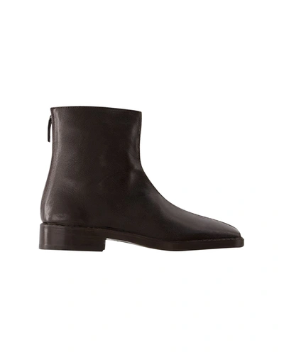 Lemaire Brown Piped Zipped Boots In Black