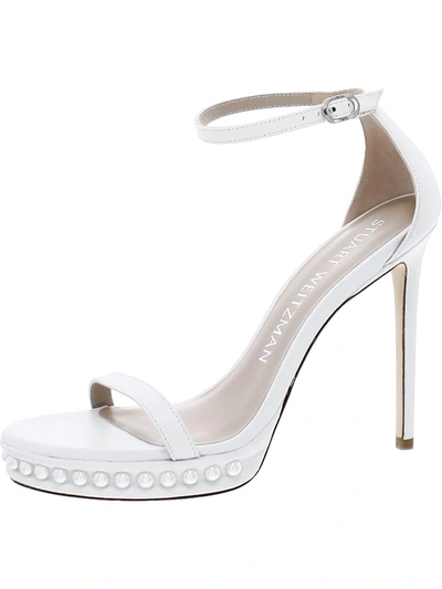 Stuart Weitzman Nudist Disco Womens Leather Ankle Strap Pumps In White