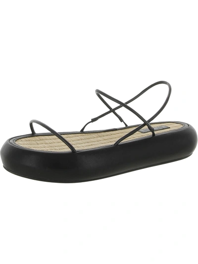 St. Agni Tatami Womens Leather Strappy Flatform Sandals In Black