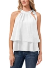 CECE WOMENS TIE NECK TIERED BLOUSE