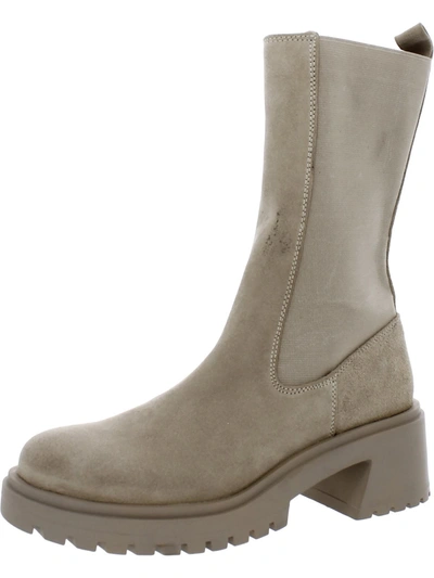 Steve Madden Womens Leather Stretch Mid-calf Boots In White