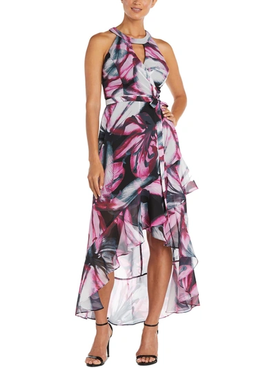 Nw Nightway Womens Chiffon Printed Halter Dress In Multi