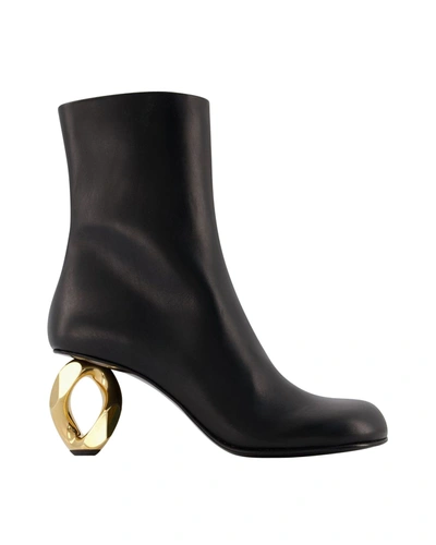 Jw Anderson Chain Heel Leather Ankle Boots In Black