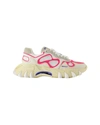 BALMAIN B-EAST SNEAKERS - BALMAIN - WHITE/BRIGHT PINK - LEATHER