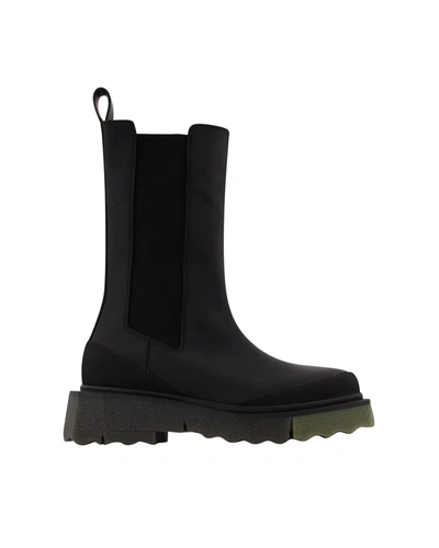 Off-white Sponge Sole High Chelsea Boots In Black/green Leather