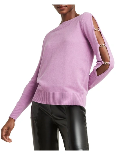 H Halston Womens Cut Out Knit Pullover Sweater In Purple