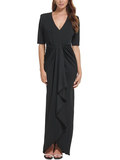 Calvin Klein Womens Cascade Ruffle Long Evening Dress In Black