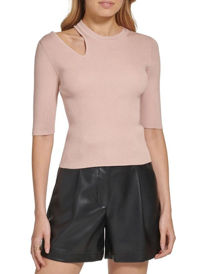 DKNY WOMENS SHOULDER CUT-OUT RIBBED PULLOVER TOP