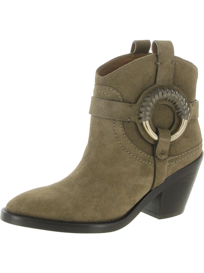 See By Chloé Hanna Womens Suede Pull On Cowboy, Western Boots In Green