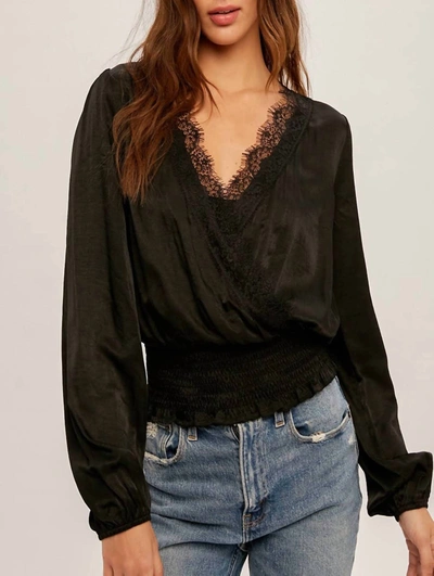 Hem & Thread Lace Trimmed Blouse In Black