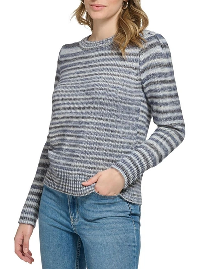 Calvin Klein Womens Striped Puff Shoulder Pullover Sweater In Multi