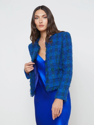 L Agence Angelina Tweed Blazer In Pop Cobalt