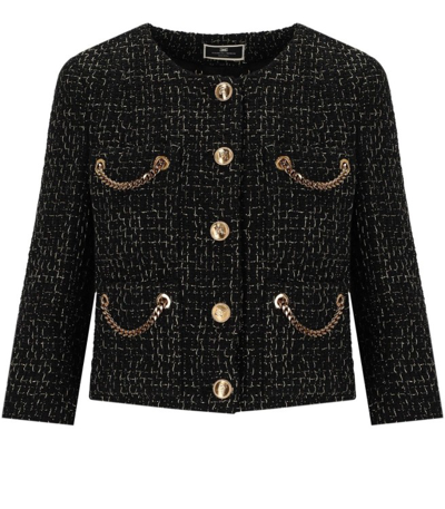 Elisabetta Franchi Tweed Chain-link Jacket In Black
