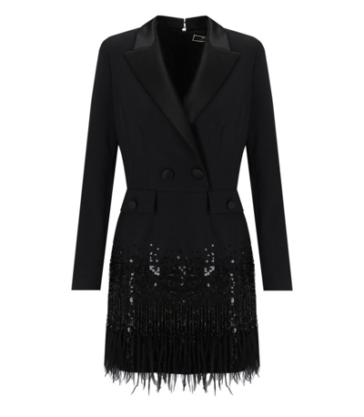 Elisabetta Franchi Fringed Sequins Robe-manteau Dress In Black