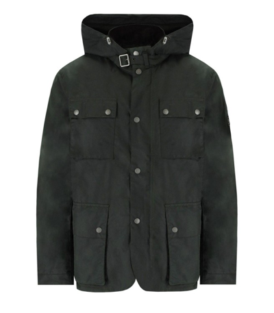 Barbour International Auto Wax Sage Green Hooded Jacket In Black