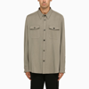AMI ALEXANDRE MATTIUSSI AMI PARIS SHIRT WITH POCKETS IN TAUPE GREY WOOL MEN