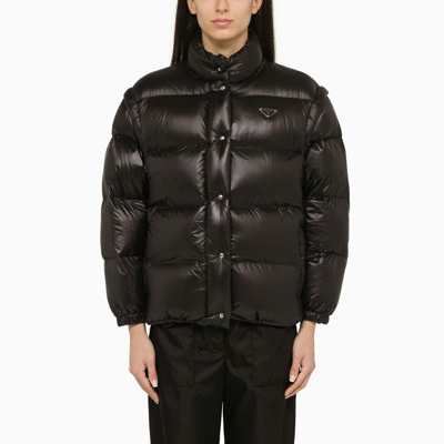 Prada Women's Re-nylon Convertible Down Jacket In Brown