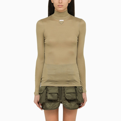 Prada Olive Green Silk Turtleneck Sweater Women
