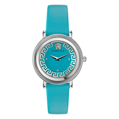 Pre-owned Versace Blue Womens Analogue Watch Greca Flourish Ve7f00123