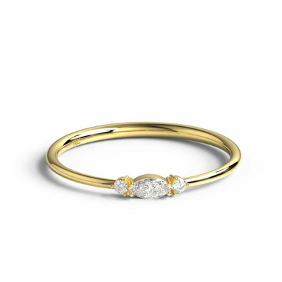 Pre-owned Handmade Marquise Diamond Stacking Ring / 14k Marquise And Round Diamond Wedding Ring / In White
