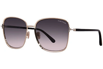 Pre-owned Tom Ford Fern Tf1029 28b Sunglasses Women's Rose Gold/black/smoke Grad. 57mm In Gray