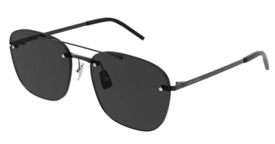 Pre-owned Saint Laurent Sl 309 001 Black/black Rimless Metal Pilot Unisex Sunglasses