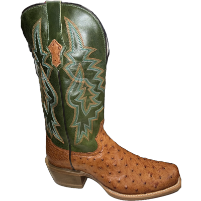 Pre-owned Tony Lama Men's Rylen Brandy Full Quill Ostrich Green Western Boots Sa8268