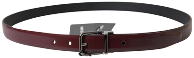 Pre-owned Dolce & Gabbana Belt Bordeaux Leather Silver Metal Buckle S. 90cm / 36in 450usd