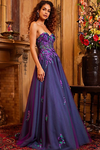Pre-owned Jovani 23578 Evening Dress Lowest Price Guarantee Authentic In Purple/multi