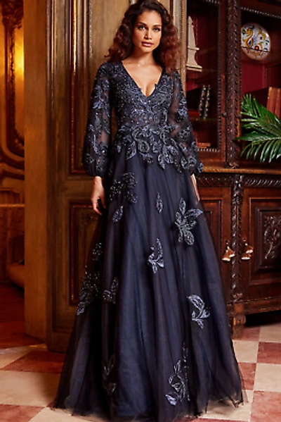 Pre-owned Jovani 09943 Evening Dress Lowest Price Guarantee Authentic In Navy