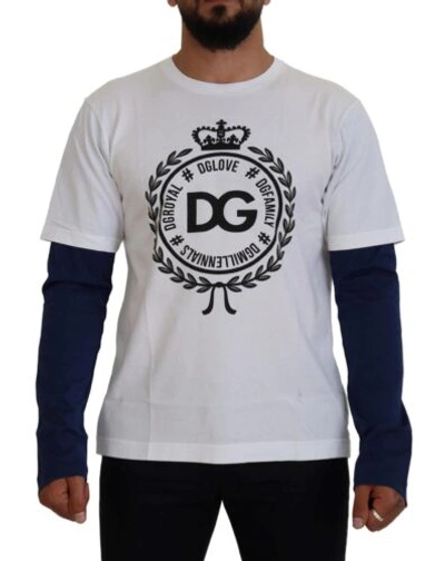 Pre-owned Dolce & Gabbana Dolce&gabbana Men Blue White Sweatshirt 100% Cotton Crew Neck Casual Pullover