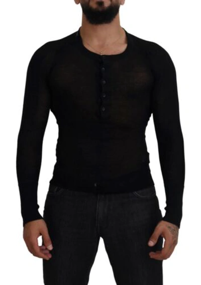 Pre-owned Dolce & Gabbana Dolce&gabbana Men Black Sweater 100% Cashmere Button Round Neck Pullover It 44