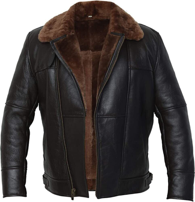 Pre-owned Bomber Mens B4  Aviator Raf Black Real Shearling Jacket Genuine Sheepskin Leather