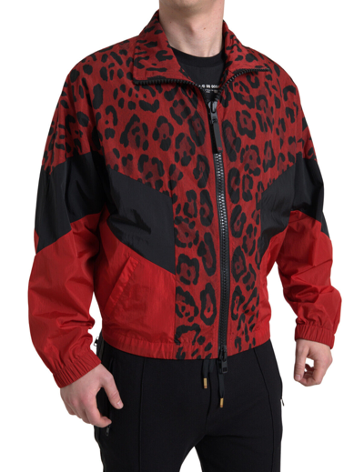 Pre-owned Dolce & Gabbana Sweater Full Zip Red Leopard Nylon S. It50 / Us40 / L Rrp $1300