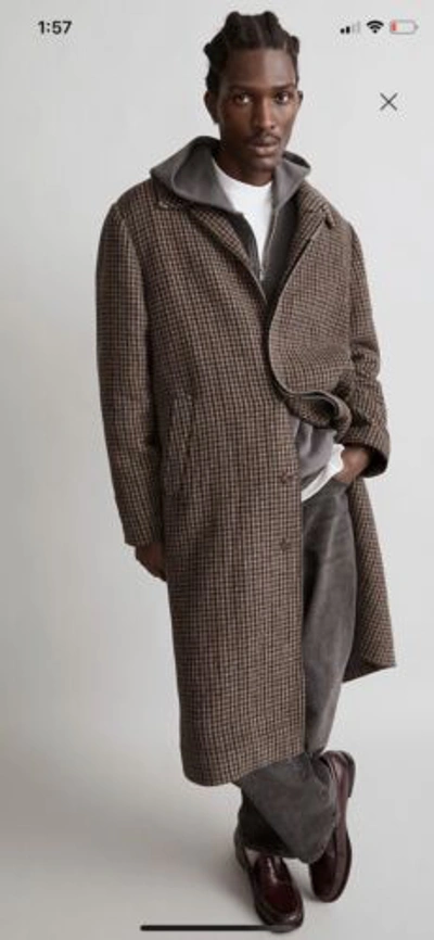 Pre-owned Madewell Men's Houndstooth Topcoat In Italian Fabric Size Large Fall 2023 In Brown