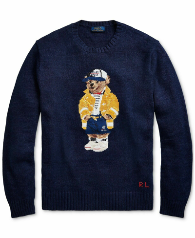 Pre-owned Polo Ralph Lauren Navy Cotton Linen Cp-93 Sailing Nautical Bear Sweater $398 In Blue