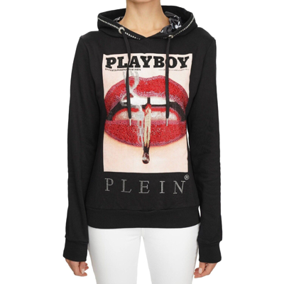 Pre-owned Philipp Plein X Playboy Lips Cover Hoodie Sweatshirt Crystals Logo Black 08479