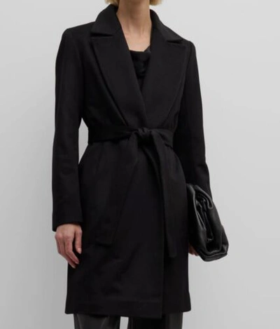 Pre-owned Fleurette $1895  Women's Black Monroe Cashmere Belted Wrap Coat Jacket Size 2