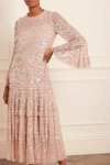 Needle & Thread Annie Gloss Tiered Gown In Beige