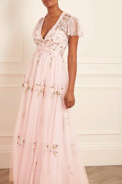 Needle & Thread Petunia Cap Sleeve Gown In Pink