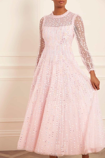 Needle & Thread Raindrop Long Sleeve Ankle Gown In Pink