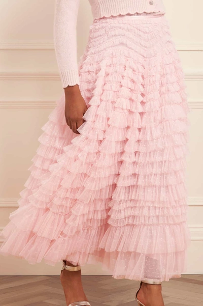Needle & Thread Hattie Ruffled Tulle Maxi Skirt In Pink