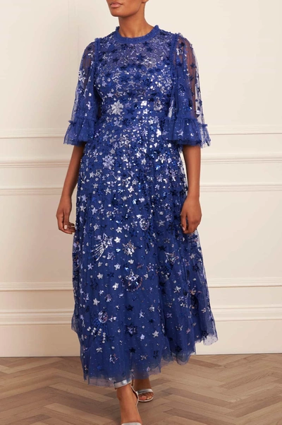 Needle & Thread Constellation Sequined Ankle Gown In Blue
