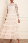Needle & Thread Blossom Lace Ankle Gown In Champagne