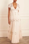 Needle & Thread Petunia Cap Sleeve Gown In Champagne